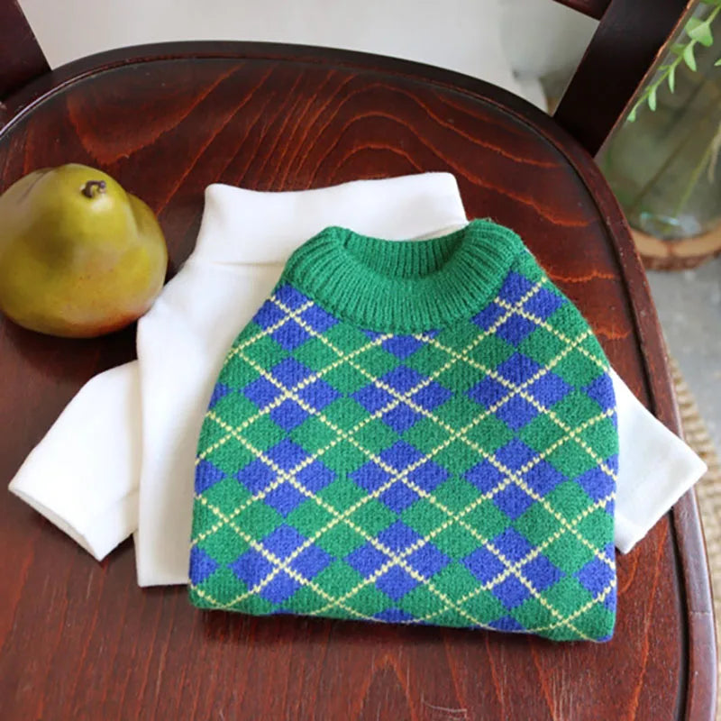 Green Plaid Knitted Sweater